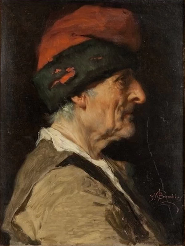 Profilo di uomo con berretto rosso